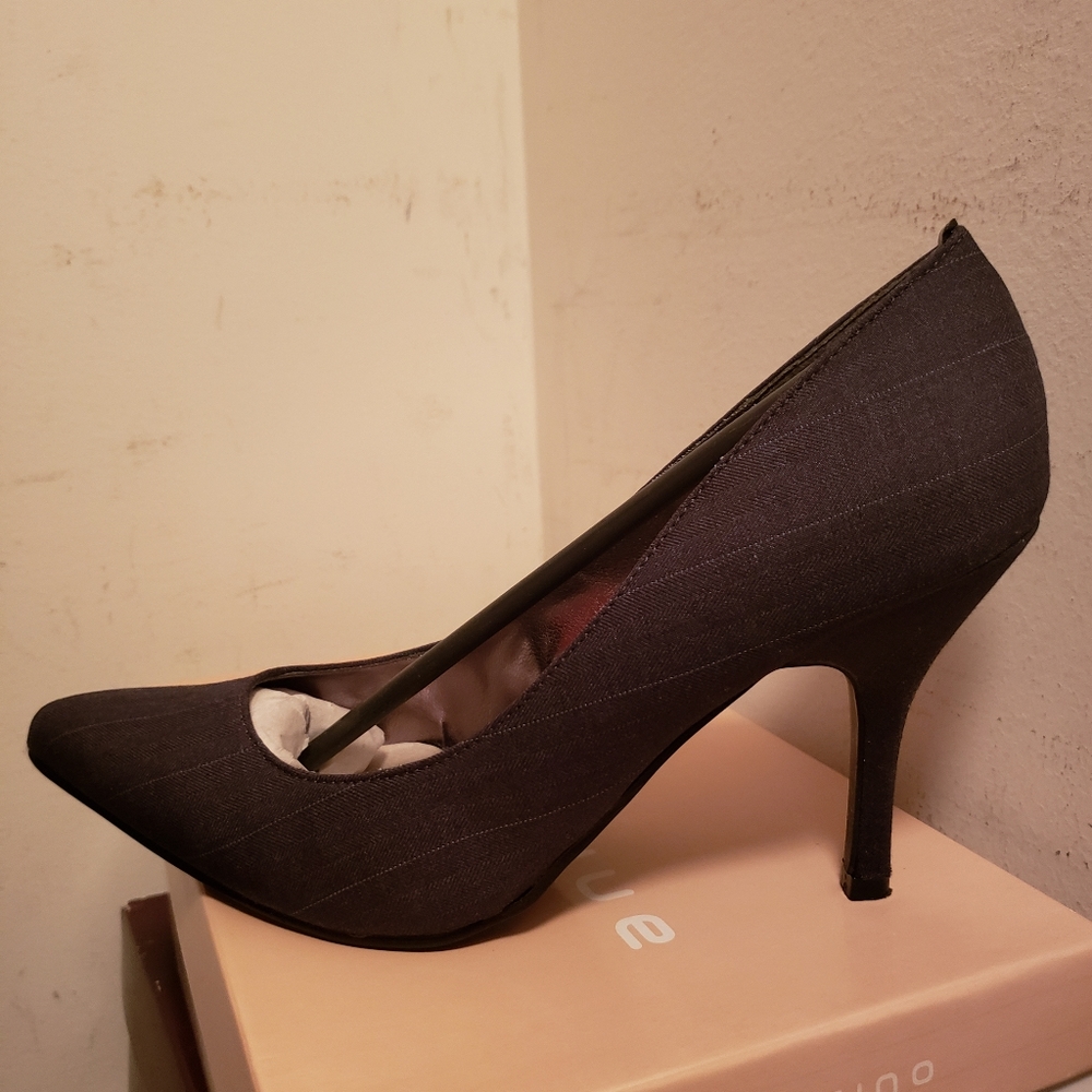 Rampage Nicki Gray Pin Stripe Heels